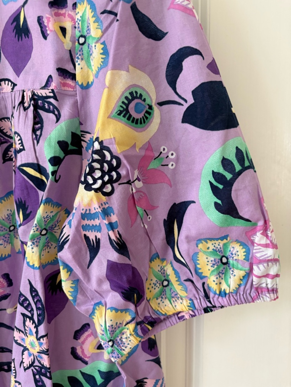 NWT, Talbots Cotton Short Sleeve Tie Front Top, Lavender Jacobean Floral, Size L - Picture 6 of 13
